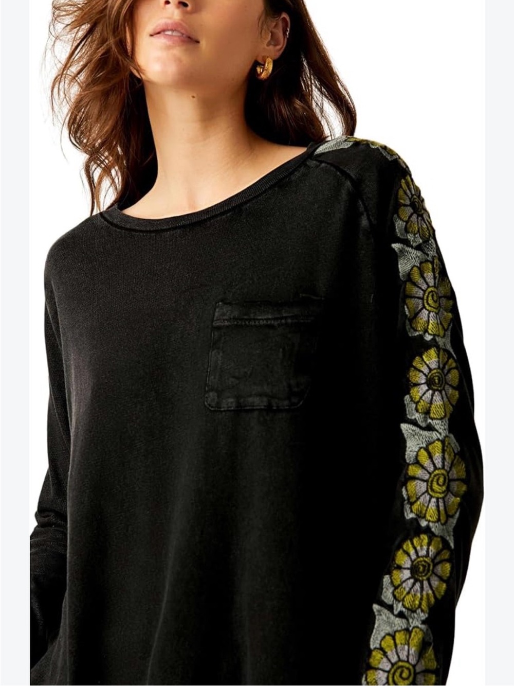 Free People On the Vine Print Sleeve Rib Top